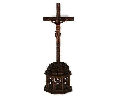 antique 19th century standing Large carved wooden Gothic Crucifix Cross Jesus Christ stunning