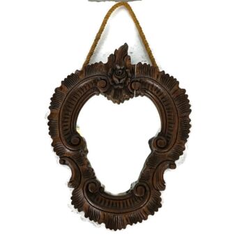 vintage carved wooden mirror small ornate wall hanging