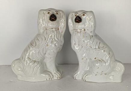 Antique Couple Pair Staffordshire Mantlepiece Wally Spaniel Dogs Porcelain  large
