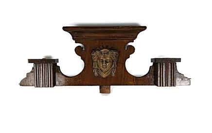 small antique pediment over door carved wood Medusah head reclaimed architectural 