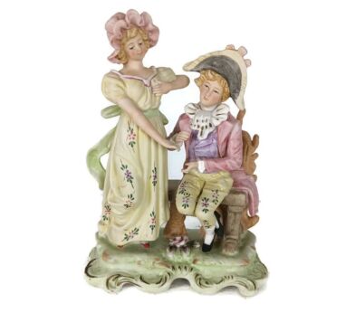small figurine porcelain statue couple Victorian vintage hand painted 