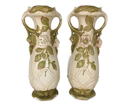 Royal Dux, Pair Vases   faience, art nouveau 1900 Antique Bohemia Austria marked 