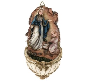 small vintage holy water font Vessel Resin Virgin Mary with little  girl praying
