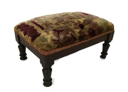 Footstool Ottoman foot rest Wooden Legs fabric antique small 