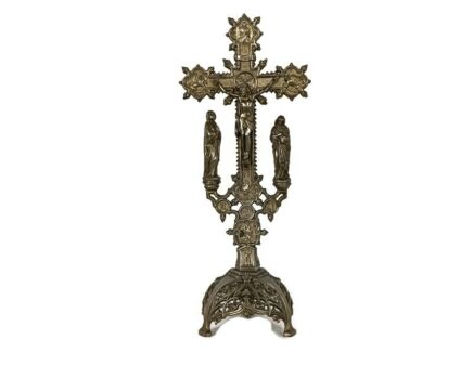  Standing Spelter Crucifix Cross Saint John Saint Mary Magdalene golgotha Apostles Ornate Vintage  