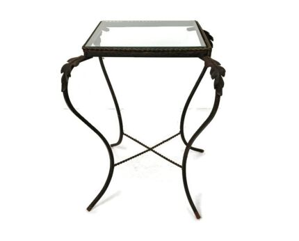 vintage wrought iron glass top side porch table occasional wine table plant stand