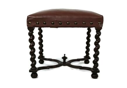 Antique Footstool Ottoman Barley twist Wood Foot Rest 20th century hobnails gorgeous large