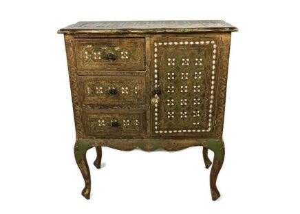 Florentine Wood Nightstand End Table Hall Cabinet green Gold Gilded Italian Stunning Vintage