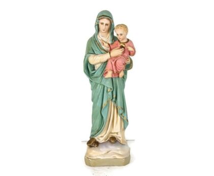 antique statue Madonna Virgin Mary threading on snake  with Infant Plaster polychrome