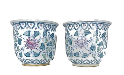 couple Chinese Planters Indoor porcelain hand painted flower pattern vintage  family Rose 