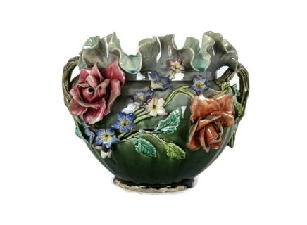 antique French Indoor Planter Faience Pottery Porcelain Large polychrome