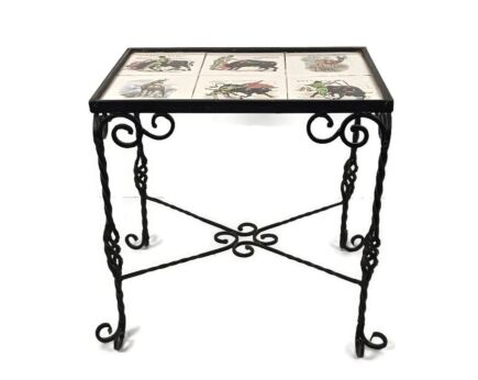 Vintage   Side Table Plant stand Mosaic tiles wrought iron Bull Fighting retro 