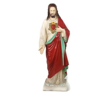 XL Statue Holy Heart Jesus Christ polychrome hard plastic resin Outdoor vintage 