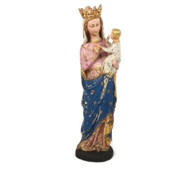 Magnificent Antique Statue Madonna with Infant Jesus Neo Gothic antique Plaster 