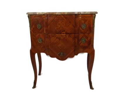 Cabinet Wood Marble top Inlay Marquetry Brass Trims Commode end table vintage WOW