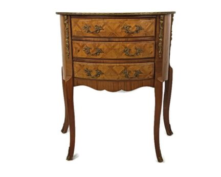 Cabinet Wood Marble top Inlay Marquetry Brass Trims Commode end table vintage Italy 