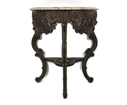 Stunning carved wooden Console wall end table Hallway marble top Antique WOW