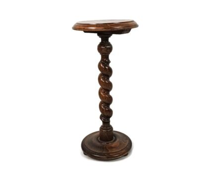 hand carved wooden barley twist twisted wood pedestal plant stand side table bonsai vintage