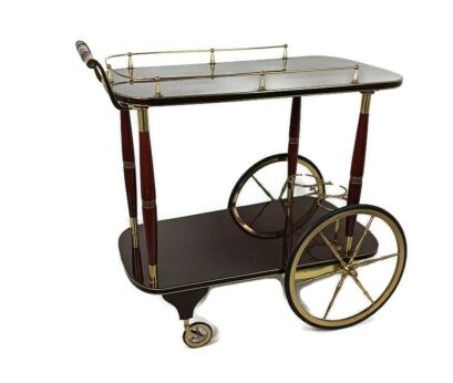 Bar Cart Trolley Cocktail Kitchen Island Serving Tray Hollywood Regency  Wood Veneer Beautiful