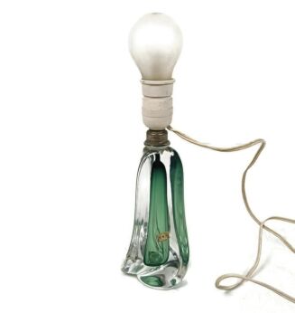 Vintage Table Lamp Val St Lambert Art Glass Design Marked   Swirled  Green Working marked