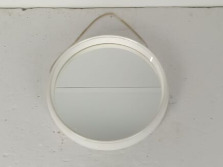 Vintage small  Round white Plastic Framed Bathroom Hallway Mirror Seventies  