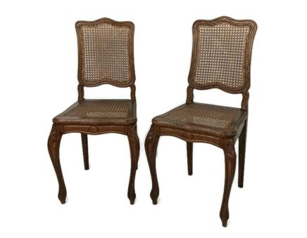 pair Chairs Bistro Ice Cream Parlor Cane Rush Seating Wood Vintage Louis XV style