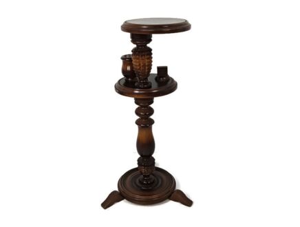 Hand Carved Ornate Wood Hand Carved Pedestal Smokers Table  Cigarette Holder barn style
