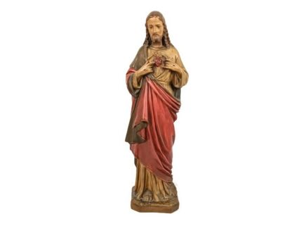 Large Antique 1900 Church Chapel Statue Jesus Christ Sacred Heart Polychrome Neo Gothic