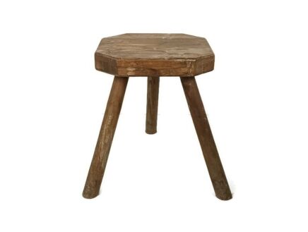 Antique rustic Milking Stool Tripod Carved wood Side Table Pedestal Plant stand barn farmhouse style