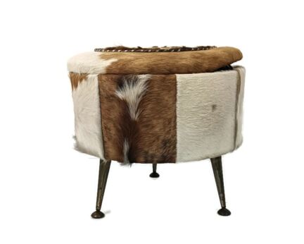 Retro Patchwork Footstool Stool Pouf Cut and Sew  hide  Ottoman Seat Vintage Funky brass legs