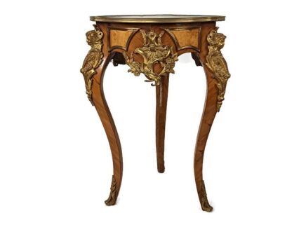 Stunning vintage Side hallway Table Inlay wood Guéridon Gilded bronze WOW
