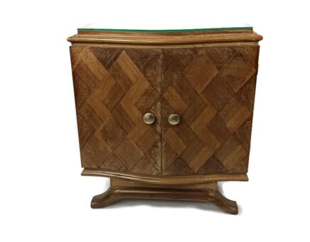 Art Deco Nightstand end table cabinet Inlay marquetry wood glass top antique lovely