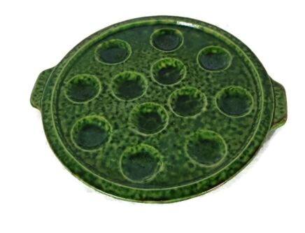French Escargots seafood Plate Faience Ceramic Majolica Vallauris 1950s Green Gaby 