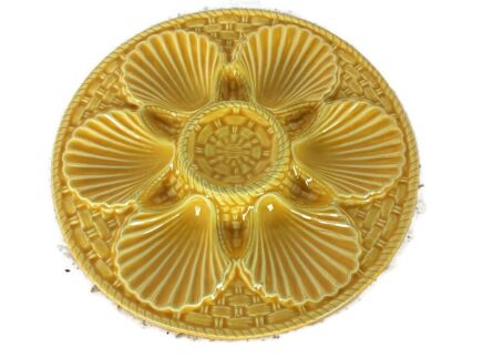 French Oyster Seafood Plate  Faience  Ceramic Majolica  Yellow vintage