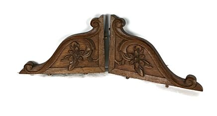 Pair French Corbels Hand Carved Wood Pediment Antique Ornate Finial Architectural Finials Brackets  