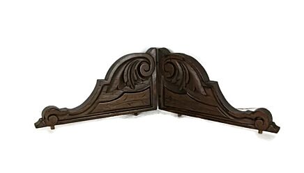 Pair Corbels Hand Carved Wood Pediment Antique Ornate Finial Architectural Finials Brackets French