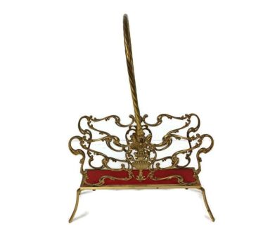 Italian Hollywood regency Ornate Newspaper Magazine rack basket Brass  Vintage