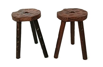 pair Wooden Spanish Side Wine Milking Stool Table Pedestals Plant Bonsai Stands Vintage 