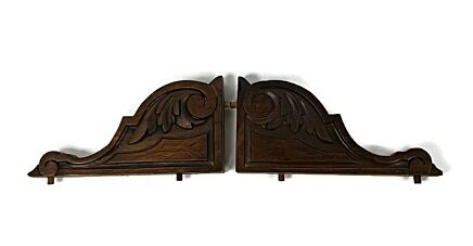 Pair  Corbels Hand Carved Wood Pediment Antique Ornate Finial Architectural Finials French Brackets  