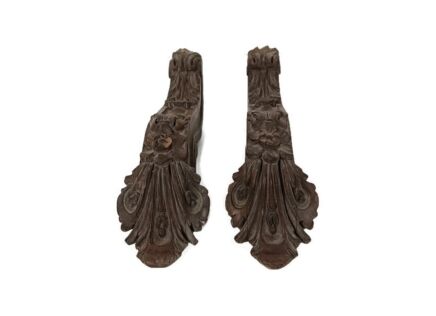 Ornate Pair Corbels Hand Carved Wood Pediment Antique  Finial Architectural Finials French Brackets  