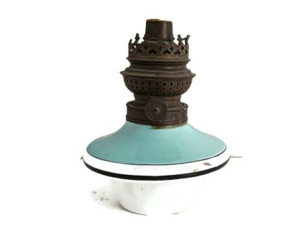 Antique Kosmos oil lamp Brass Marked blue green Porcelain Germany 