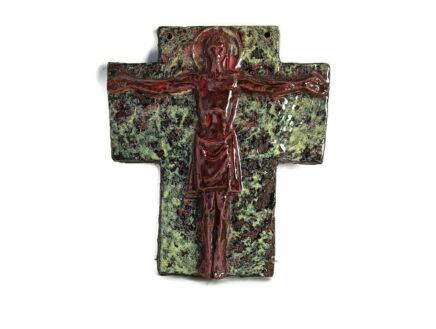 Beautiful Vintage Ceramic hanging crucifix Cross Jesus Crucifixion retro 