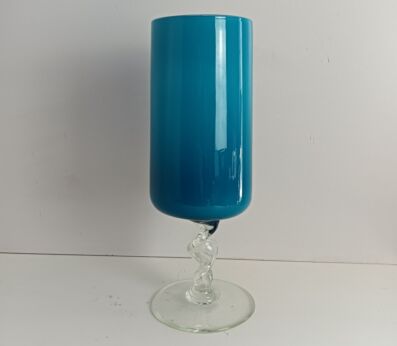 Murano Opalina Cased Glass Fiorentina vase  twisted stem vintage Azzuro Blue apothecary jar Empoli