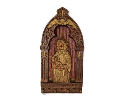 Gothic gorgeous wall hanging French Fleur de lis Madonna with Infant Jesus Angel wood