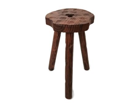 Spanish Milking Stool Table Pedestal Plant Bonsai Stand Carved Wood Barn farmhouse Style 