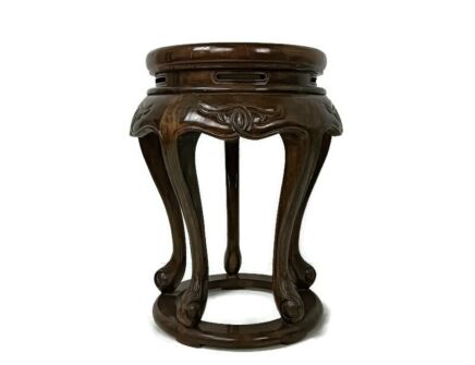 hand carved wooden heavy Chinese Hocker Pedestal plant stand bonsai stand vintage 