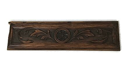 antique carved wooden board plank pediment trim flower leafs pattern reclaimed architectural