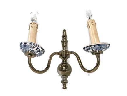Delft Blue White Vintage Metal  Two-Arm Double Wall Sconce Lights vintage 