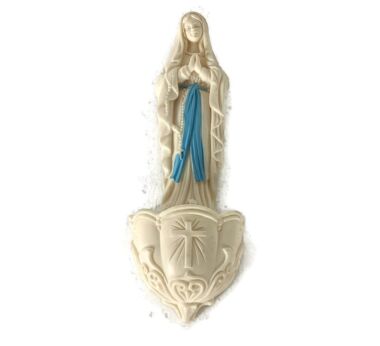 Holy Water Font Our Lady of Lourdes vintage Madonna France resin wall hanging 