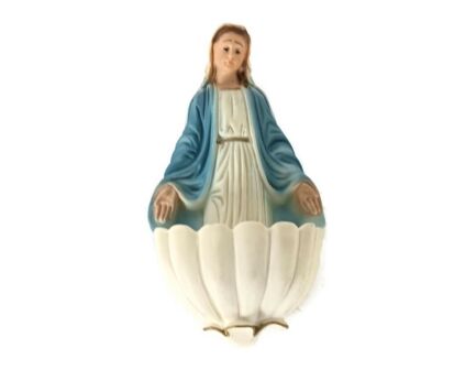 small Vintage holy water font vessel Virgin mary Madonna open arms resin 